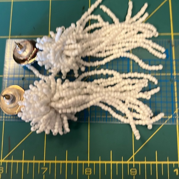 Baublebar White Seed Bead Tassel Dangle Drop Statement Earring - Picture 2 of 3